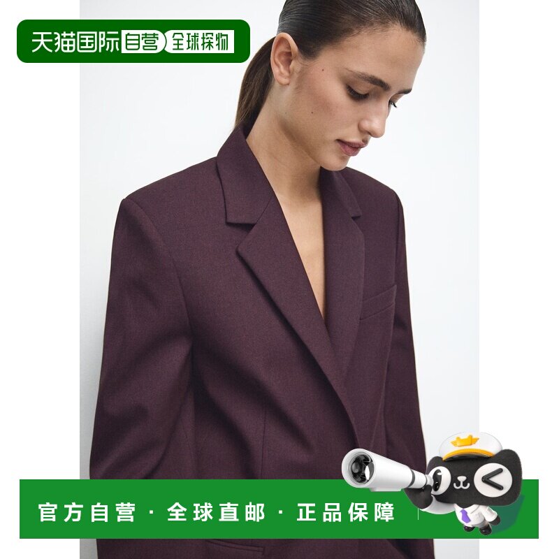 自营欧洲直邮Mango芒果 女士紫色直筒西装外套通勤