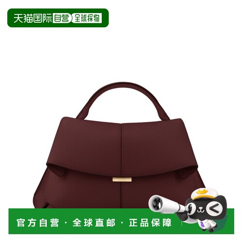自营欧洲直邮Polene Mokki女士酒红色纹理皮革手提包单肩包