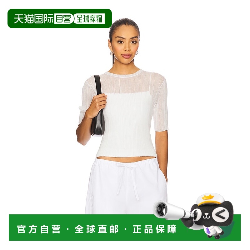 香港直邮VINCE 女士 双层次罗纹五分袖上衣 V109779736女装