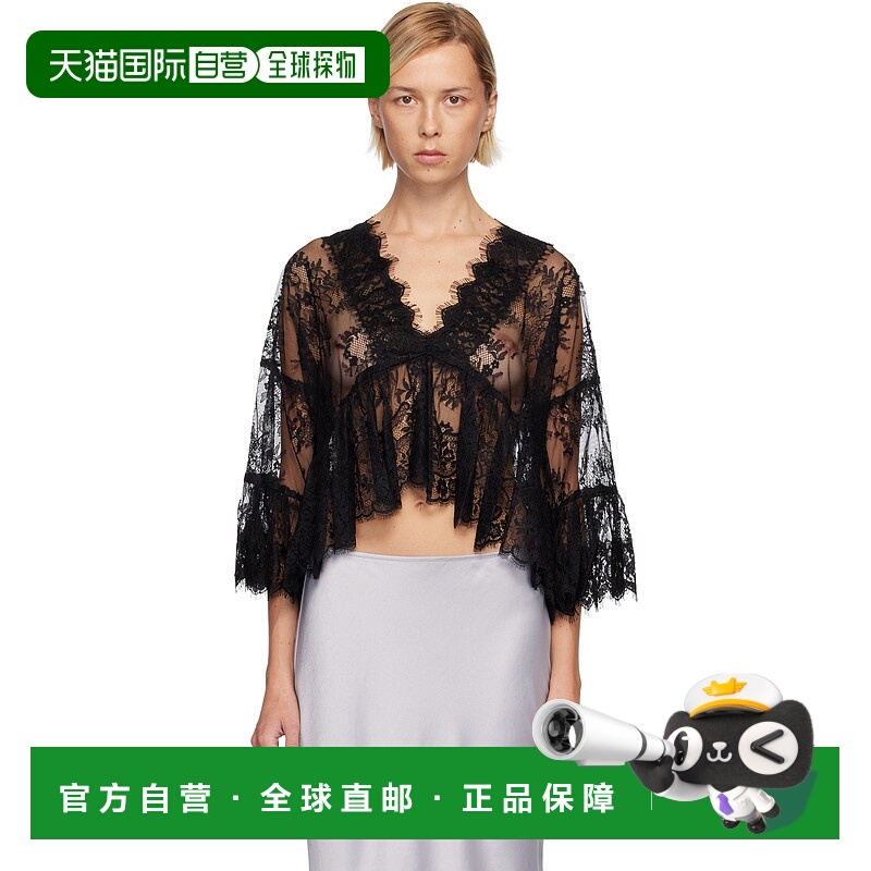 香港直邮Anna Sui 安娜苏 女士 黑色 Victorian Lace V Neck 上装