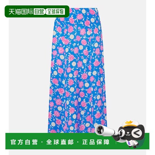 1h可退 香港直邮RIXO 女士 Carpi 花朵真丝中长半身裙 blue蓝色