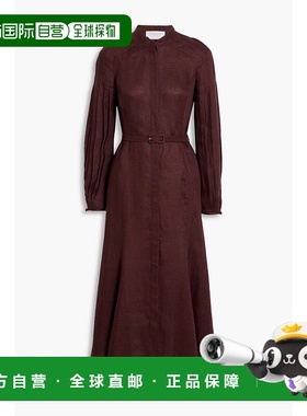 1h可退 香港直邮Gabriela Hearst 女士 Lydia 束带亚麻中长连衣裙