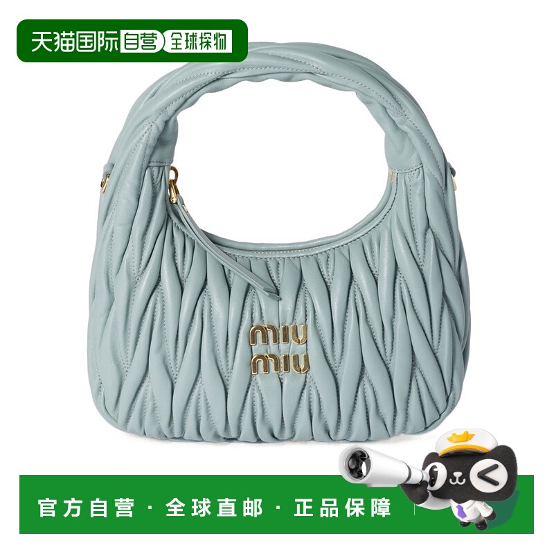 香港直邮Miu Miu Wander 马特拉塞凸纹纳帕皮半月形包 5BC125AN88