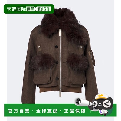 香港直邮Sacai 女士 羊毛宽身束腰夹克 brown棕色 舒适时尚