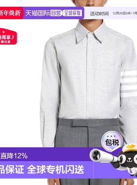 1h可退 香港直邮Thom Browne 浅灰色4-BAR NAMETAG 直筒衬衫 MWL2