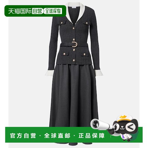 香港直邮Self-Portrait 女士 束带罗纹针织中长连衣裙