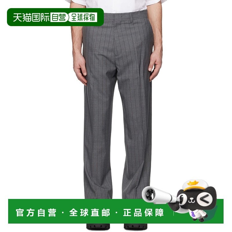 1h可退 香港直邮Moschino 莫斯奇诺 男士 灰色 Wool Pinstripe 长