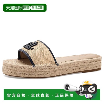 美国直邮Lauren Ralph Lauren 女士 Polly 牛皮边拉菲草编织麻底