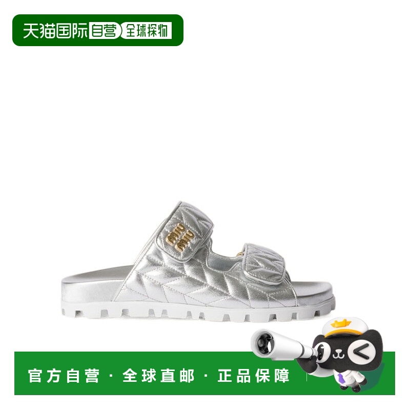香港直邮Miu Miu 金属色马特拉塞凸纹纳帕皮革拖鞋 5XX6403LLTF01