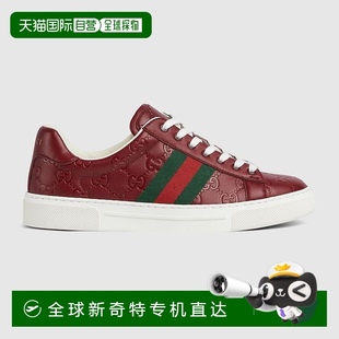 欧洲直邮Gucci古驰Ace系列女士GG 红色皮革女式 织带条纹运动鞋