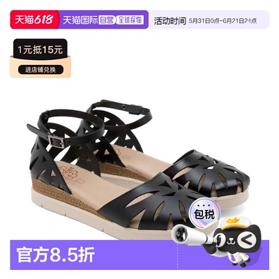欧洲直邮PORRONET西班牙手工真皮镂空坡跟凉鞋FEDERICA黑色女轻奢