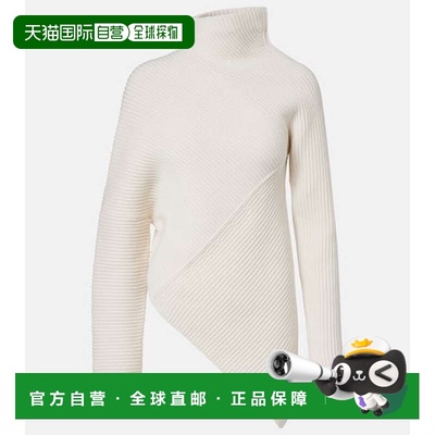 1h可退 香港直邮alaia 女士 不对称羊毛羊绒毛衣 white白色 舒适