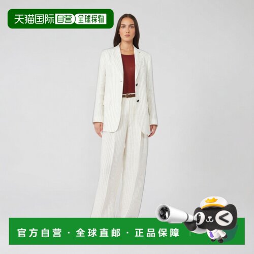 自营欧洲直邮Max Mara Studio女士米白色亚麻细条纹西装