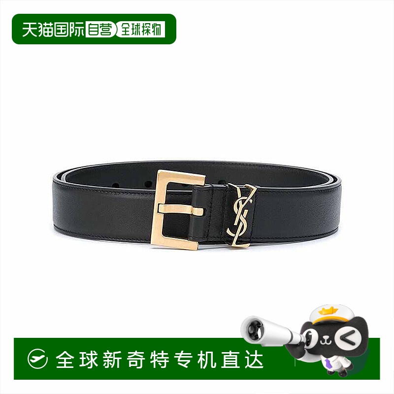 1h可退 香港直邮 圣罗兰女士CASSANDRE黑色光面方形扣腰带情人礼
