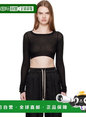 香港直邮rick owens 瑞克 欧文斯 女士 黑色 Temple LS Crop T 恤
