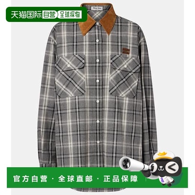 1h可退 香港直邮Miu Miu 缪缪 女士 格子棉质法兰绒衬衫式上衣