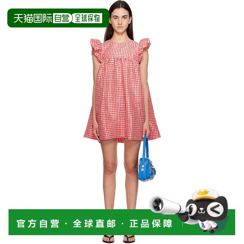 1h可退 香港直邮GANNI 甘尼 女士 红色 Crinkled Check Taffeta