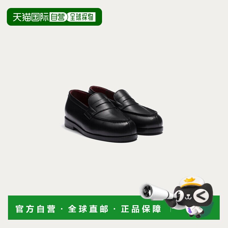 欧洲直邮Bonpoint小樱桃 Weston联名男童黑色皮革乐福鞋