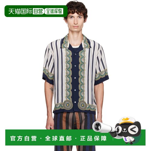 香港直邮versace 范思哲 男士 蓝色 Printed Crêpe De Chine Sil