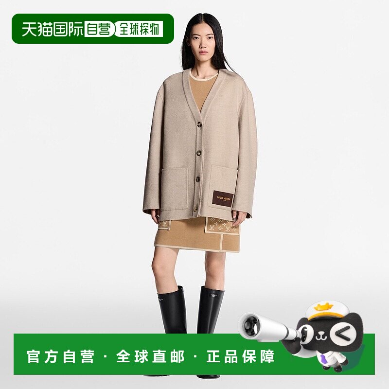 自营1h可退 欧洲直邮LV路易威登 女士骆驼米色羊绒老花图案开衫
