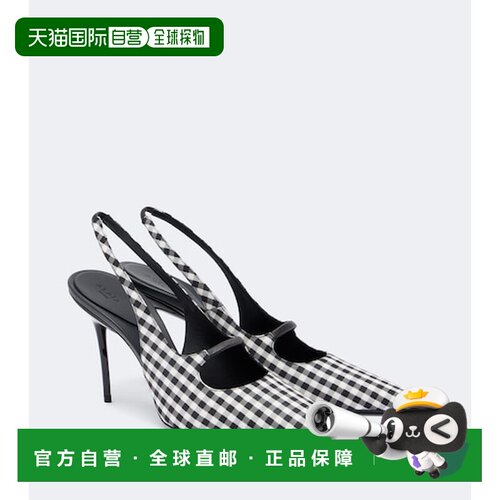 1h可退 香港直邮alaia 女士 Drop 方格棉布露跟浅口鞋 black黑色