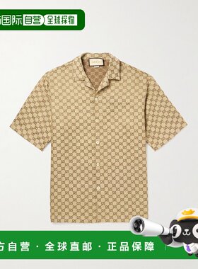1h可退 Gucci 古驰 男士 GG亚麻帆布混纺衬衫 742707ZAM7短袖