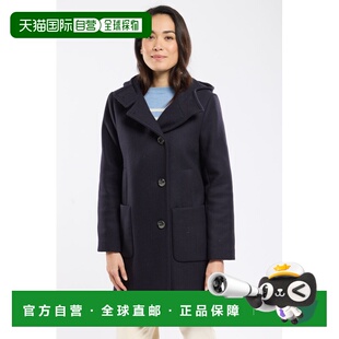 自营欧洲直邮Armor 女士海军蓝羊毛连帽大衣 Lux