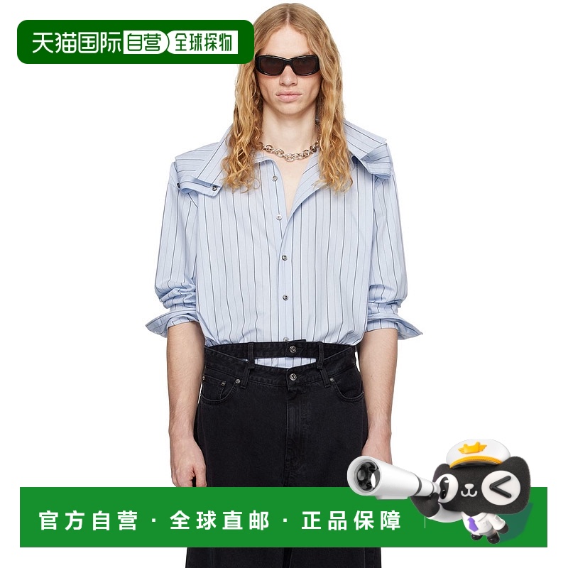香港直邮Y PROJECT 男士 蓝色 Stripe Chain 衬衫 101SI001府绸