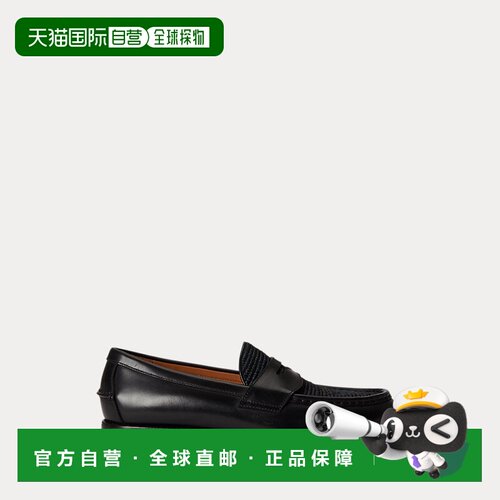 自营欧洲直邮Ralph Lauren拉夫劳伦 Alston男士黑色皮革拉菲草边