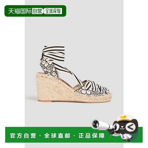 香港直邮ZIMMERMANN 女士 刺绣帆布坡跟麻底鞋 5324S24ONYX