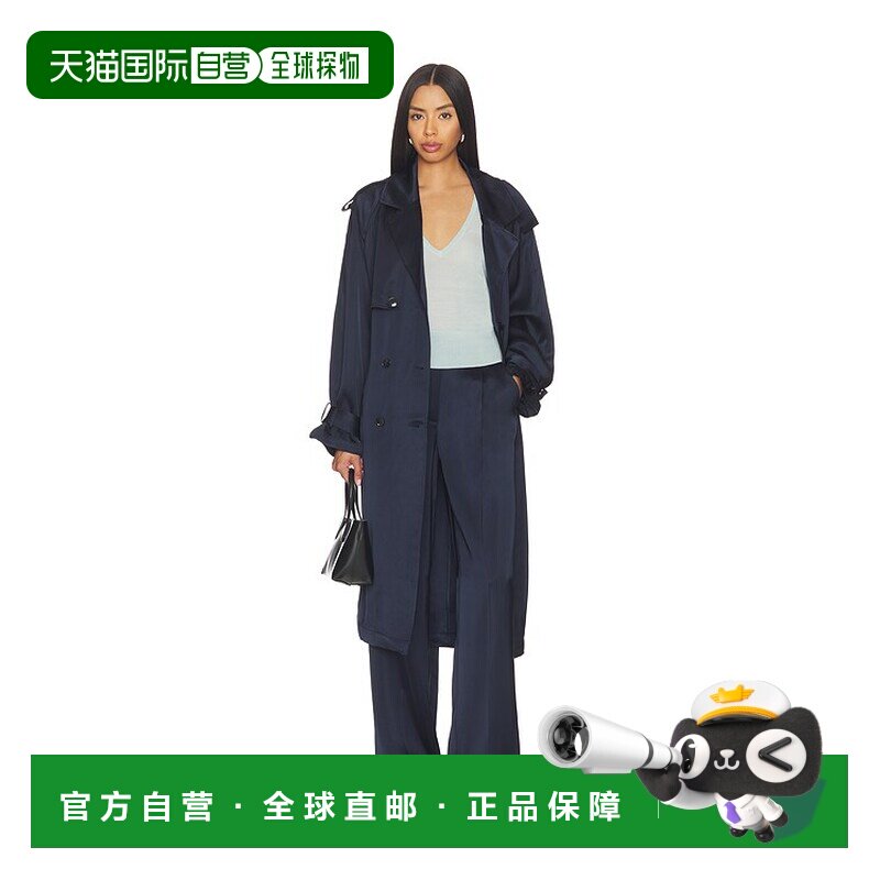 1h可退 香港直邮ANINE BING 女士 Rickie 双排扣束带缎面风衣 A01