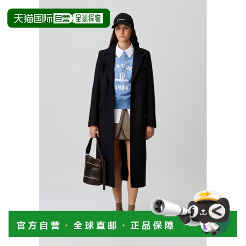 自营欧洲直邮Claudie Pierlot 女士黑色羊毛长款直筒连衣裙大衣
