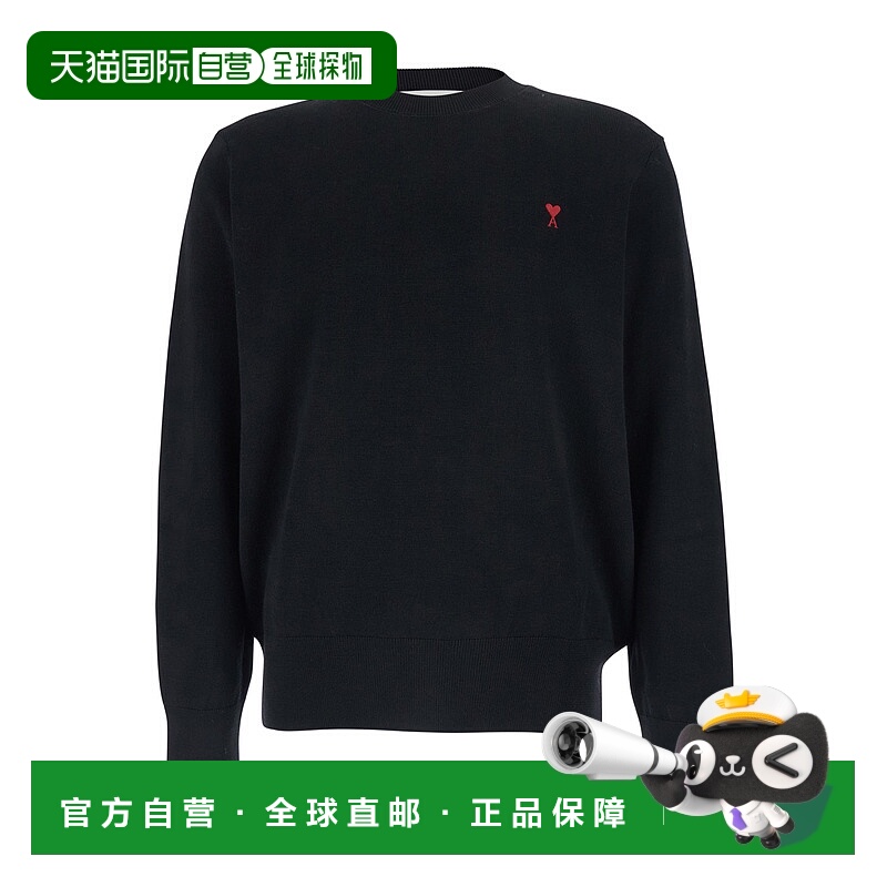 香港直邮Ami Paris 男士 ADC on Front 黑色圆领刺绣羊毛混纺毛衣