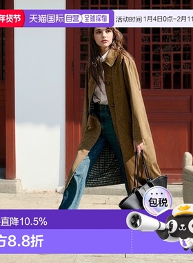 欧洲直邮自营Sezane 女士驼色翻领中长款外套休闲长袖风衣春秋