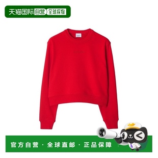 女士红色棉质Logo字母刺绣罗纹长袖 自营欧洲直邮Burberry 博柏利