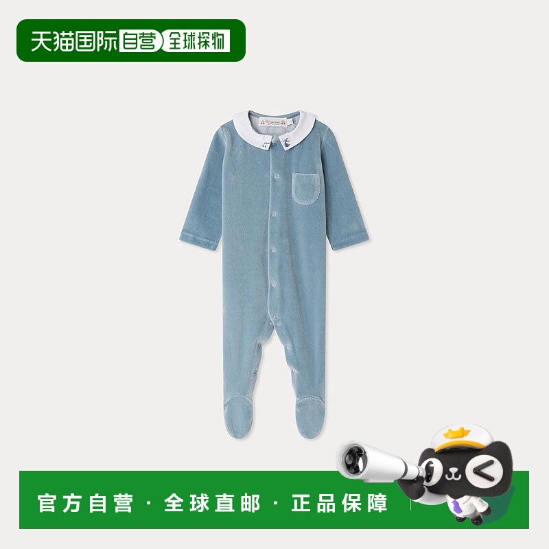 欧洲直邮Bonpoint小樱桃 Tilouan儿童浅蓝色绒面企鹅刺绣睡衣