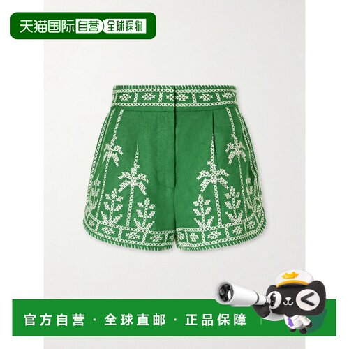1h可退 香港直邮FARM RIO 女士 刺绣亚麻短裤 355780GREEN