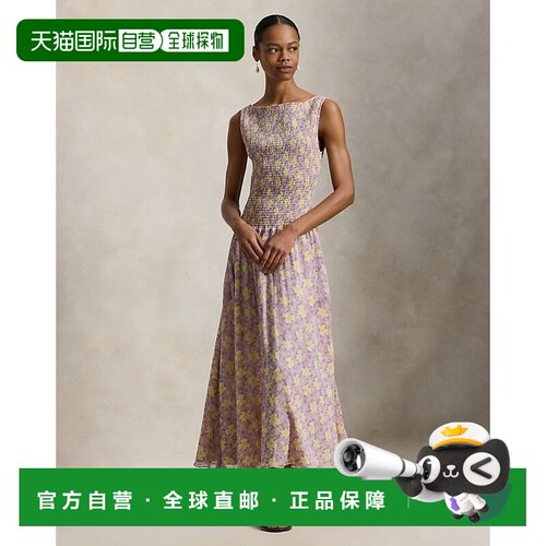 自营欧洲直邮Ralph Lauren拉夫劳伦 女士淡紫色/黄色褶皱泡泡袖连