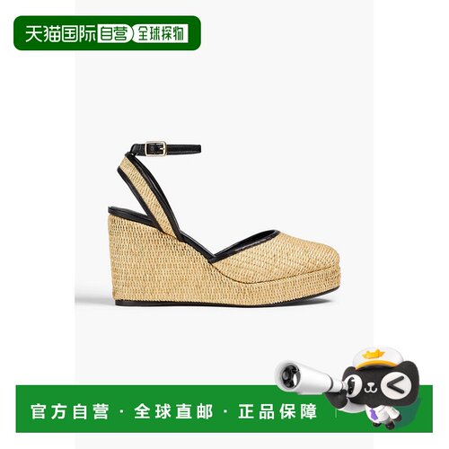 1h可退 香港直邮CastaÑer 女士 Cass 拉菲草编织坡跟帆布面凉鞋 0