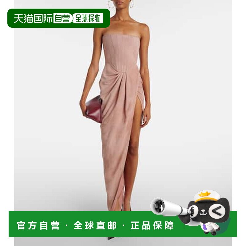 香港直邮ALEX PERRY 女士 垂褶绒面革紧身束胸连衣裙长裙吊带