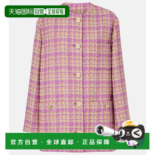 1h可退 香港直邮Gucci 古驰 女士 格纹棉混纺花呢夹克 purple紫色