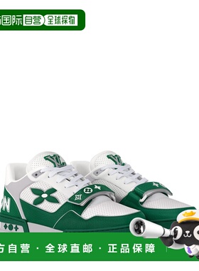 自营欧洲直邮LV路易威登 男士绿色皮革老花花朵图案运动鞋