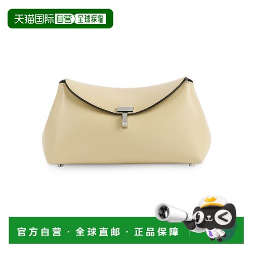 自营欧洲直邮TOTEME 女士香槟色牛皮革T-Lock迷你手拿包