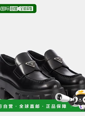 香港直邮Prada 普拉达 女士 Monolith 绒毛皮质乐福鞋厚底鞋