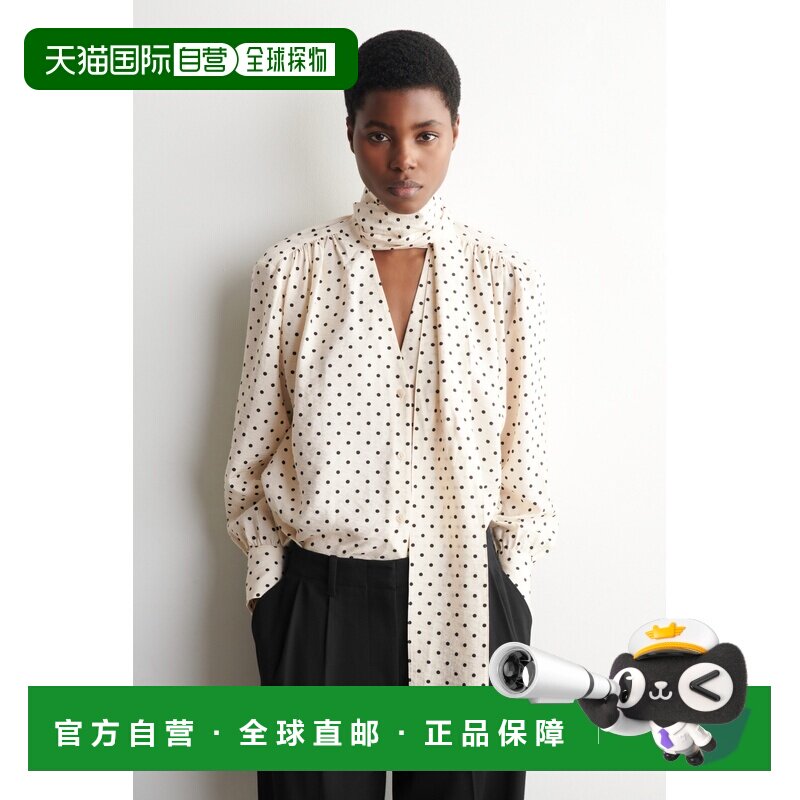 自营欧洲直邮COS 女士白色粘胶纤维波点领结衬衫泡泡袖女装图片