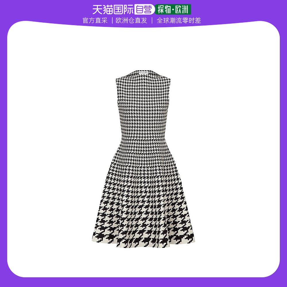 欧洲直邮DIOR/迪奥23新款 女黑白色棉质千鸟格纹图中款无袖连衣裙
