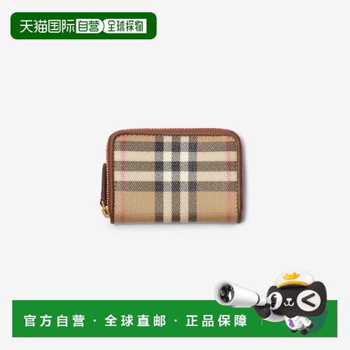 自营欧洲直邮Burberry博柏利 卡其色/米色棉质格纹零钱包男女同款