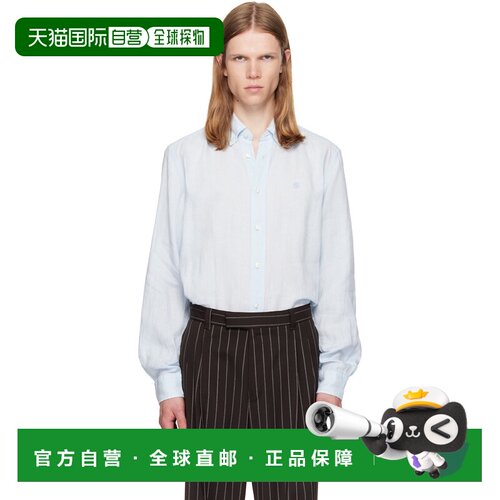 香港直邮BOSS 波士 男士 蓝色 Regular-Fit Linen Button-Down 衬