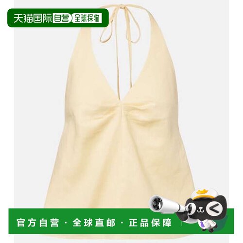 香港直邮Staud 女士 Corso 挂脖亚麻上衣 yellow黄色 舒适时尚