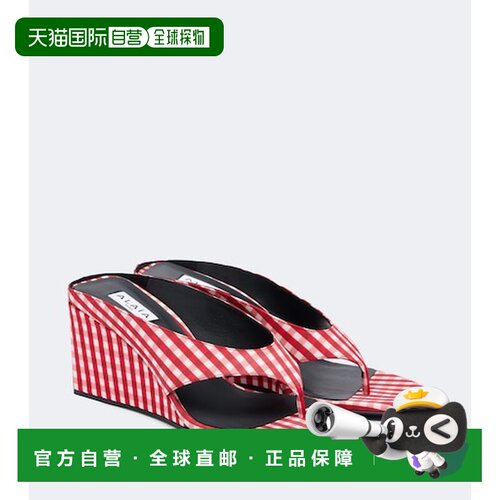 1h可退 香港直邮alaia 女士 Cube 方格棉布坡跟人字拖 red红色 舒